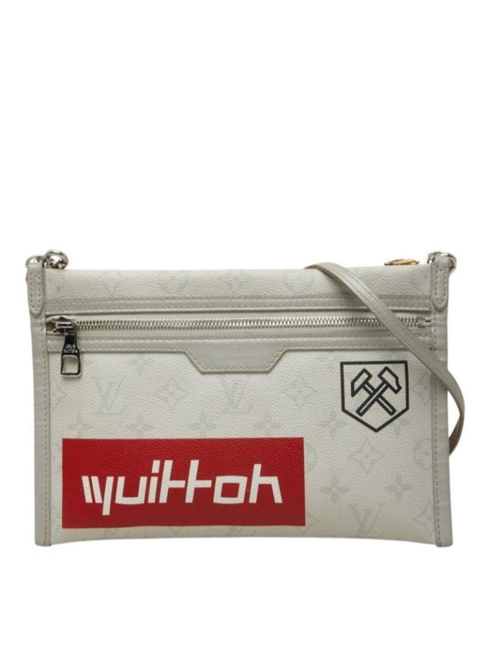 Louis Vuitton Monogram Flat Messenger Crossbody Shoulder Bag Light Gray Orange